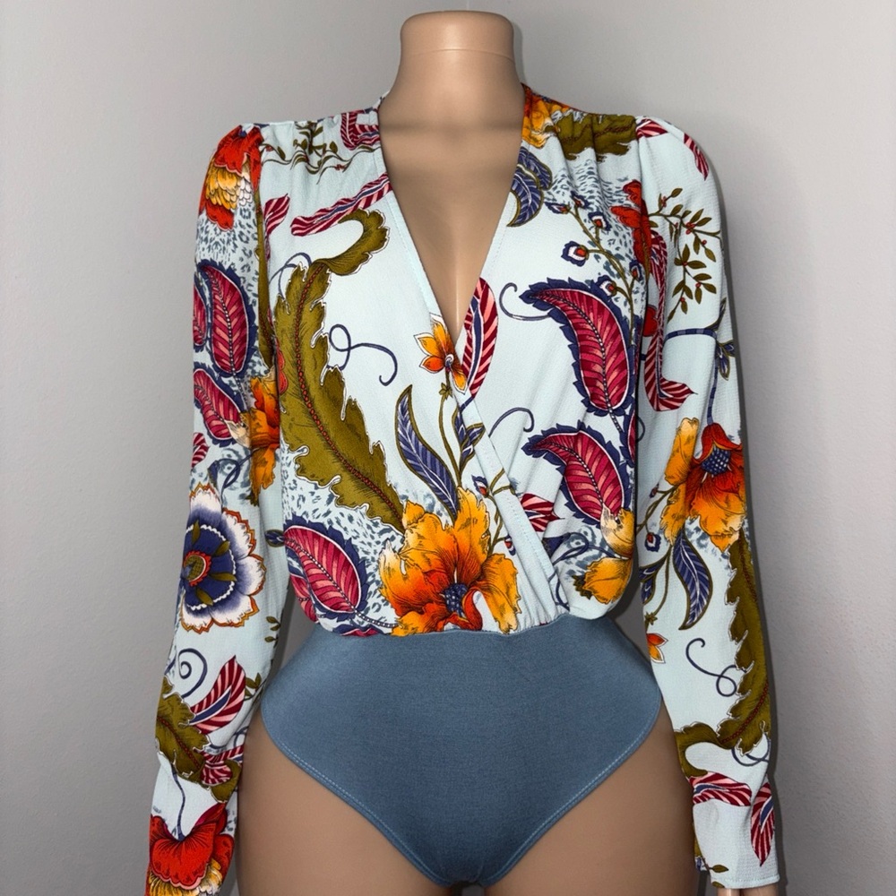 Fashion Nova Floral Bodysuit - Red, Orange, Blue